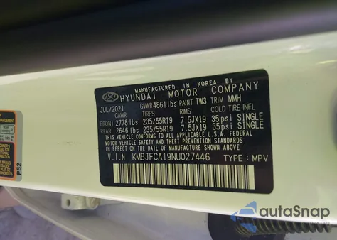 2022 Hyundai Tucson Hybrid Sel Convenience z USA, uszkodzony, nr VIN KM8JFCA19NU027446